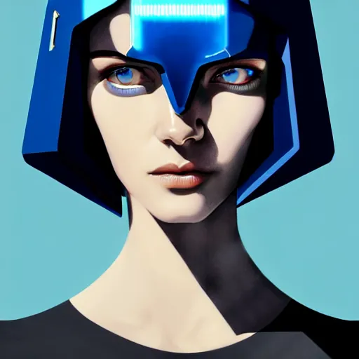 Image similar to woman with dark bobcut haircut with friendly blue eyes and slim features looking askance, eye cyberpunk bionics, retro futurist style, intricate, elegant gleaming jewelry, angelic halo, highly detailed, digital painting, artstation, concept art, smooth, sharp focus, illustration, art by wlop, mars ravelo and greg rutkowski,