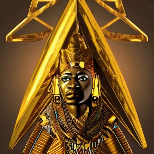 Image similar to gold african pyramid warrior rasta nike dunks sword sirius dogon tribal nile pharaoh jurgens digital art, golden ratio, art canvas, award winning, masterpiece artstation 8 k 1 5 0 mpx