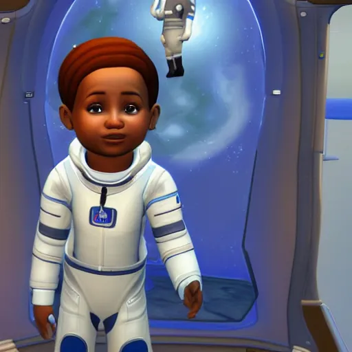 Image similar to a baby astronaut in space, the sims 4