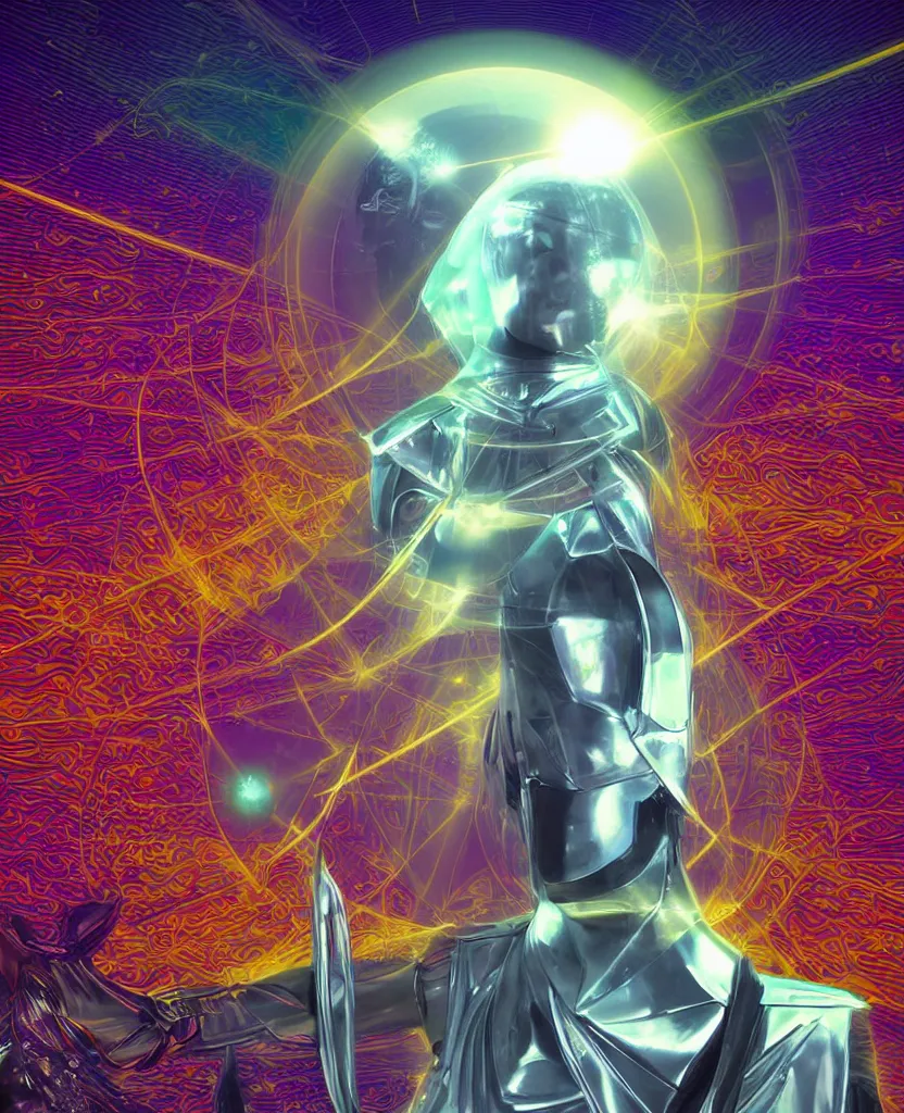 Image similar to techno - spiritual futurist utopian knight, perfect future, award winning digital art