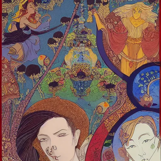 Image similar to detailed ivan bilibin and edmund dulac and ilya kuvshinov and katsuhiro otomo inspired print