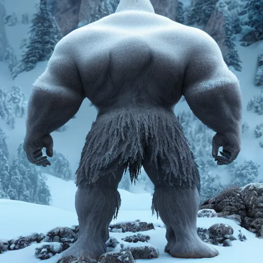 Prompt: a giant frost giant in the mountains, au naturel, hyper detailed, digital art, trending in artstation, cinematic lighting, studio quality, smooth render, unreal engine 5 rendered, octane rendered, art style by klimt and nixeu and ian sprigger and wlop and krenz cushart