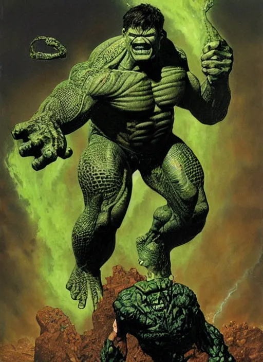 Image similar to josh brolin as metal armoured reptilian hulk in lava cave, explosoins, dynamic action, by lawrence alma - tadema and zdzislaw beksinski and norman rockwell and jack kirby and tom lovell and greg staples