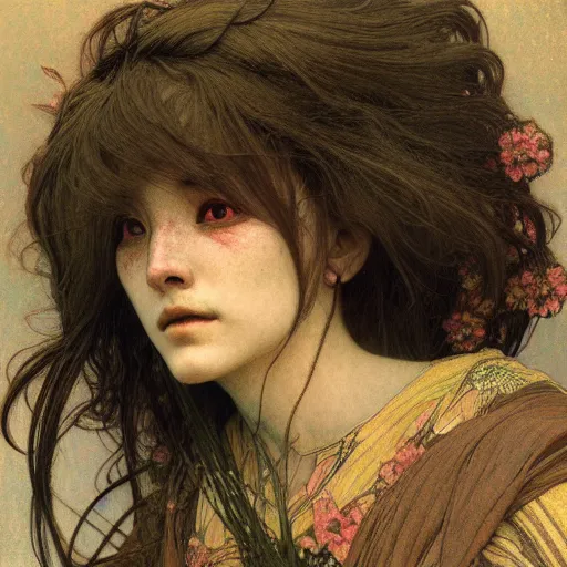 Prompt: by waterhouse, by beksinski, by alphonse mucha, high quality, portrait of a victorian yokai, haunting, photorealism, hyper - realism, octane render, highly detailed, 8 k,