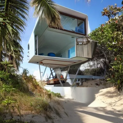 Prompt: biopunk house in beach