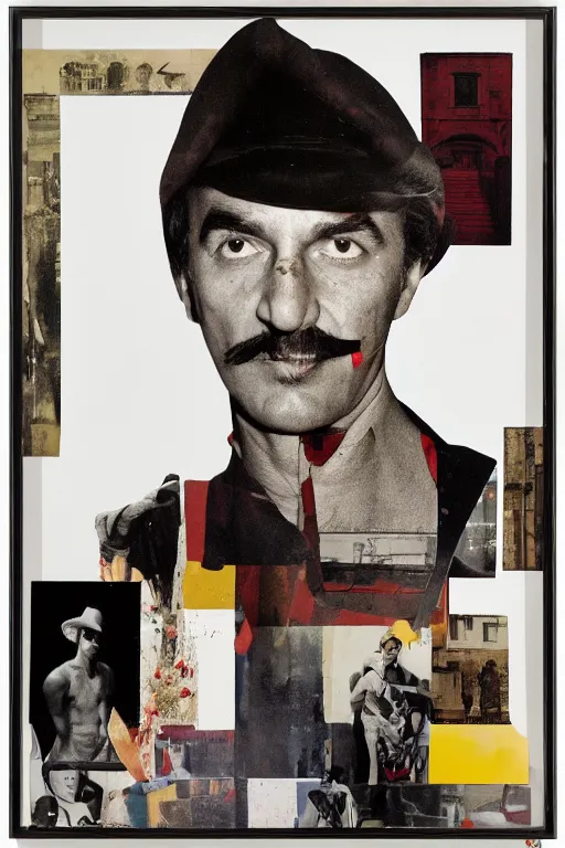 Prompt: life without ammo by richard hamilton and mimmo rotella and violet polsangi, photo realistic, human face details, old photo scattered, pop art, incrinate, sharp focus, symmetrical, pararel, justify content center, random content, balance and proportional, cleanest image, white frame border