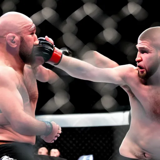 Image similar to dana white fighting khabib in the octagon, ultra realistic, 4k, wide angle