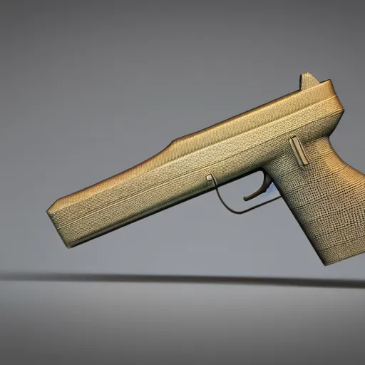 Image similar to a gun for people without hands, 3d render, 4k, ultra realistic