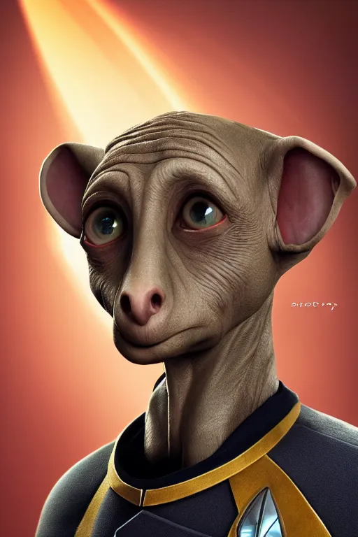 Image similar to dobby as the captain of starship enterprise, star trek, highly detailed, award winning, deviant art, art station, octane, 4 k