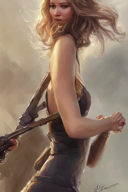 Prompt: jennifer lawrence as a heroine, digital painting, artstation, concept art, smooth, sharp focus, illustration, art by artgerm and donato giancola and Joseph Christian Leyendecker, Ross Tran, WLOP