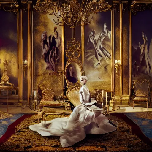 Image similar to Rothschild illuminati royal ball, Salvador Dali painting, octane render, cinematic still