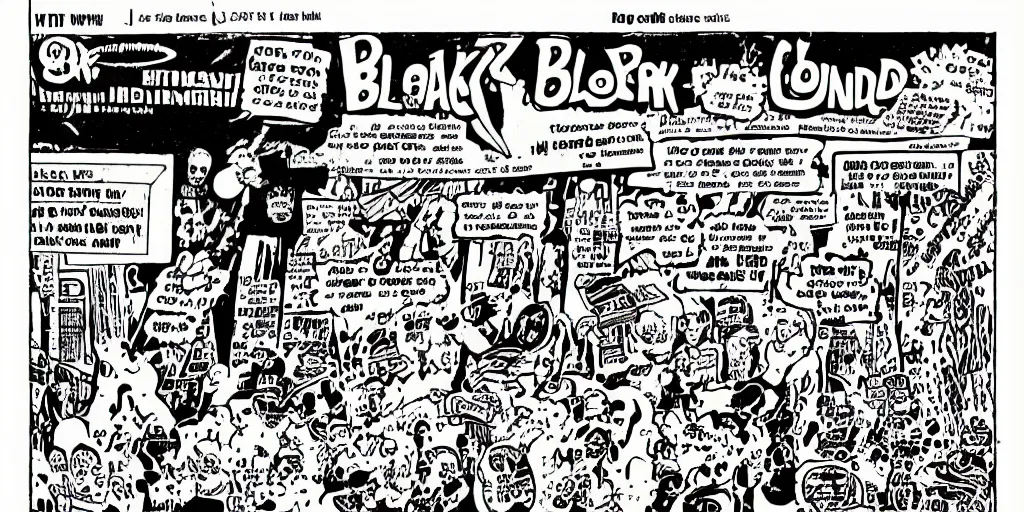 Image similar to zine of an underground comic book, black and white, diy, comic art, robert crumb, underground, punk