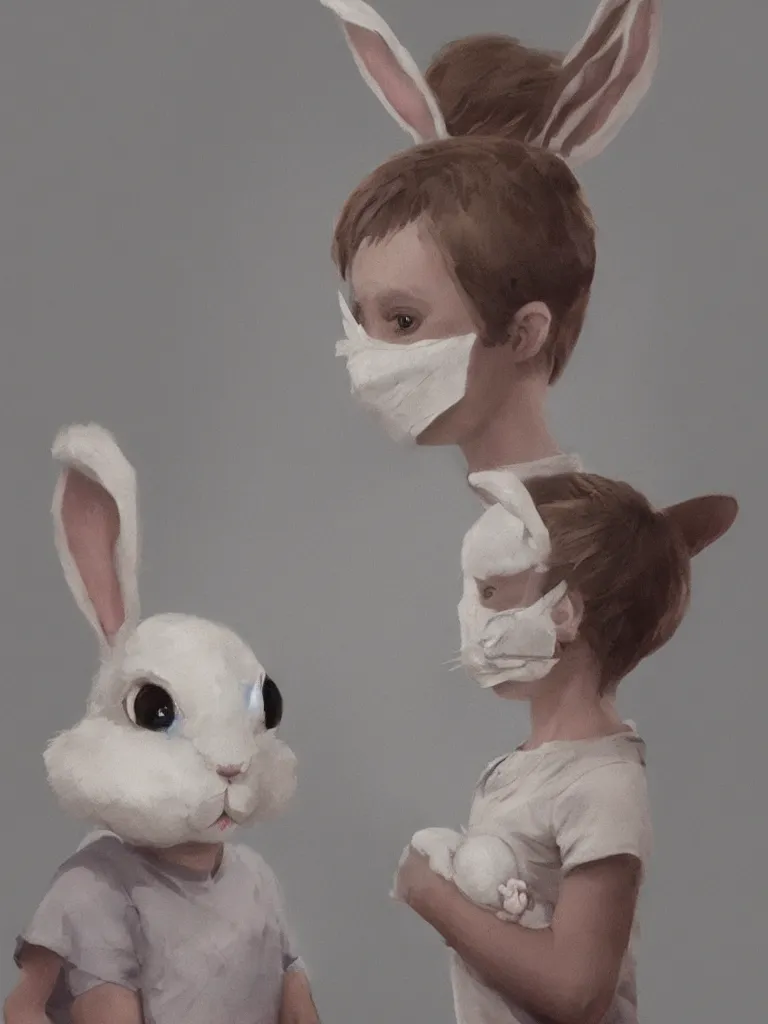Image similar to child with bunny rabbit mask by disney concept artists, blunt borders, rule of thirds