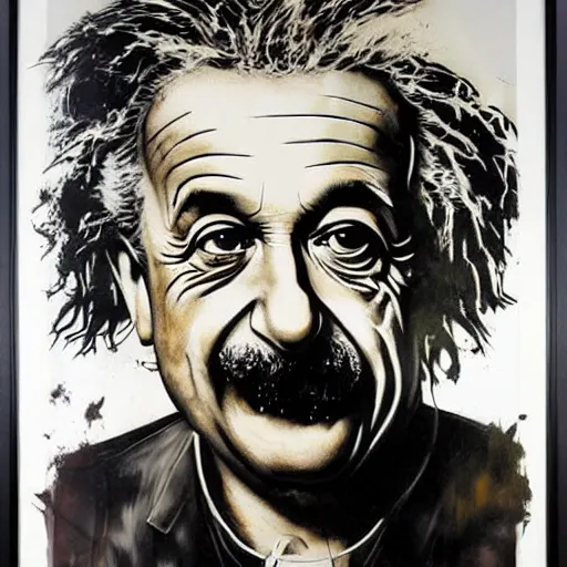 Image similar to portrait of albert einstein by karol bak, banksy, simon bisley, guy denning, mimmo rotella, ravi zupa