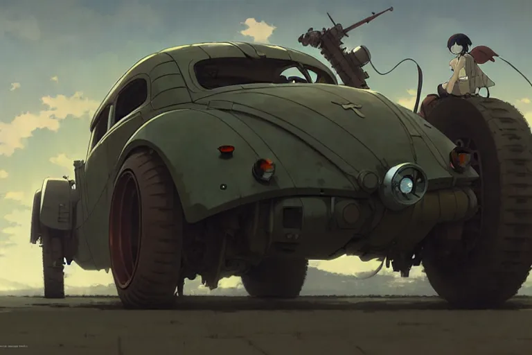 Image similar to dieselpunk, car, painted by greg rutkowski makoto shinkai takashi takeuchi studio ghibli, akihiko yoshida