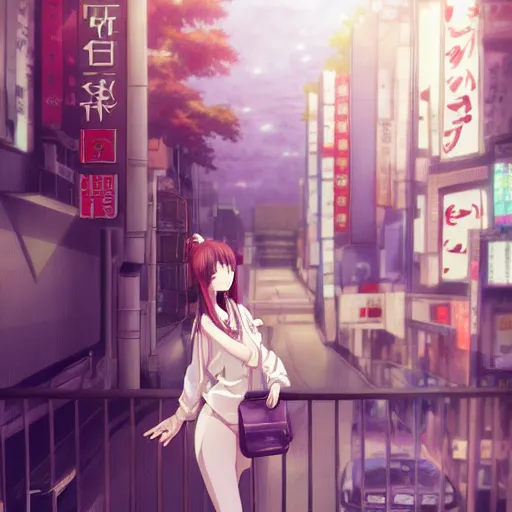 Image similar to portrait of a bored girl watching the scenery of tokyo, anime fantasy illustration by tomoyuki yamasaki, kyoto studio, madhouse, ufotable, trending on artstation