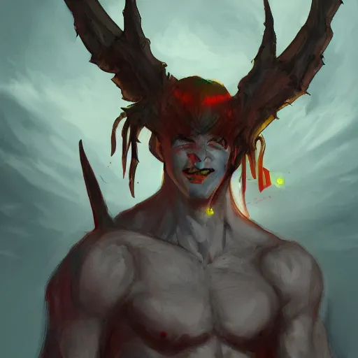 Prompt: gay satan devil lurks in the dark, artstation