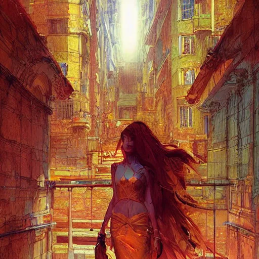 Prompt: 😵💫👯♀🍸 stunning, award - winning masterpiece by marc simonetti by moebius shinji kimura