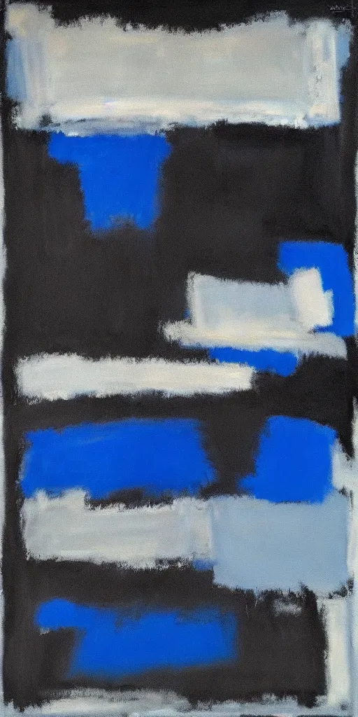 Image similar to painting, black and blue, in the style of mark rothko