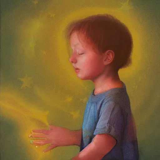 Prompt: ethereal poparoid portrait of a child creating a star