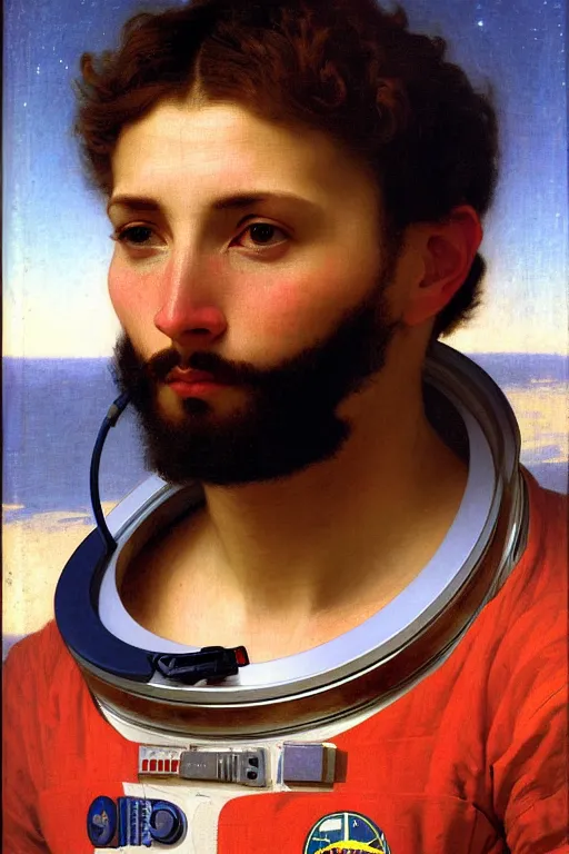 Prompt: portrait of a male astronaut, by bouguereau