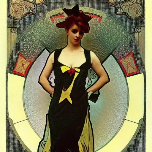 Image similar to elegant woman dressed up as pikachu, wearing stockings, photo by Alphonse Mucha,