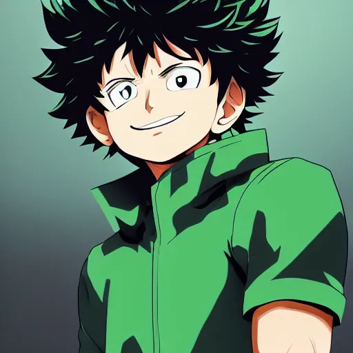 Prompt: High quality digital portrait of Izuku Midoriya from My Hero Academia by Artsbycarlos and Sakimichan