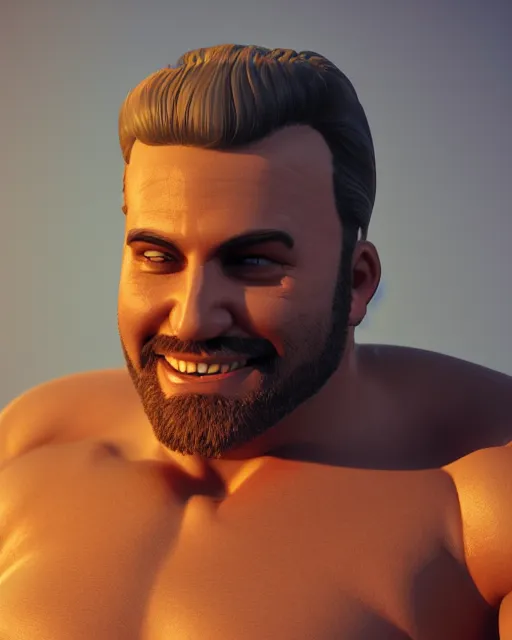 Image similar to hot daddy, 3 2 - year - old, short stubble, muscle summer shirt, character design, octane render, by artstation, 8 k, artbreeder