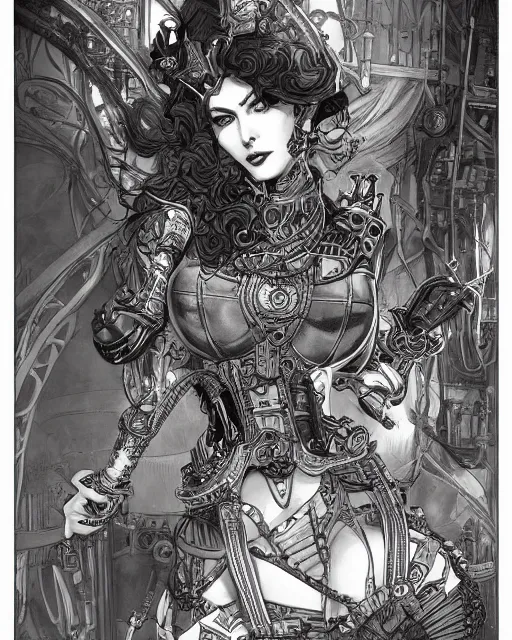 Image similar to lady mechanika, comic, intricate linework, detailed and intricate environment, artstation, trending, beautiful, highly detailed, focus, smooth, by joe benitez