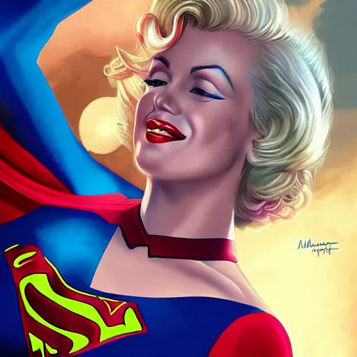 Image similar to marilyn monroe as supergirl, highly detailed, charlie bowater character art.