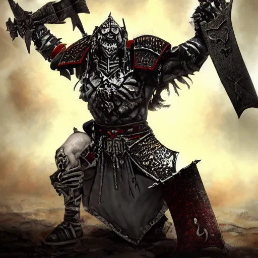 Image similar to a chaos warrior from warhammer, digital art, fantasy art, 8 k, deviantart, trending on artstation