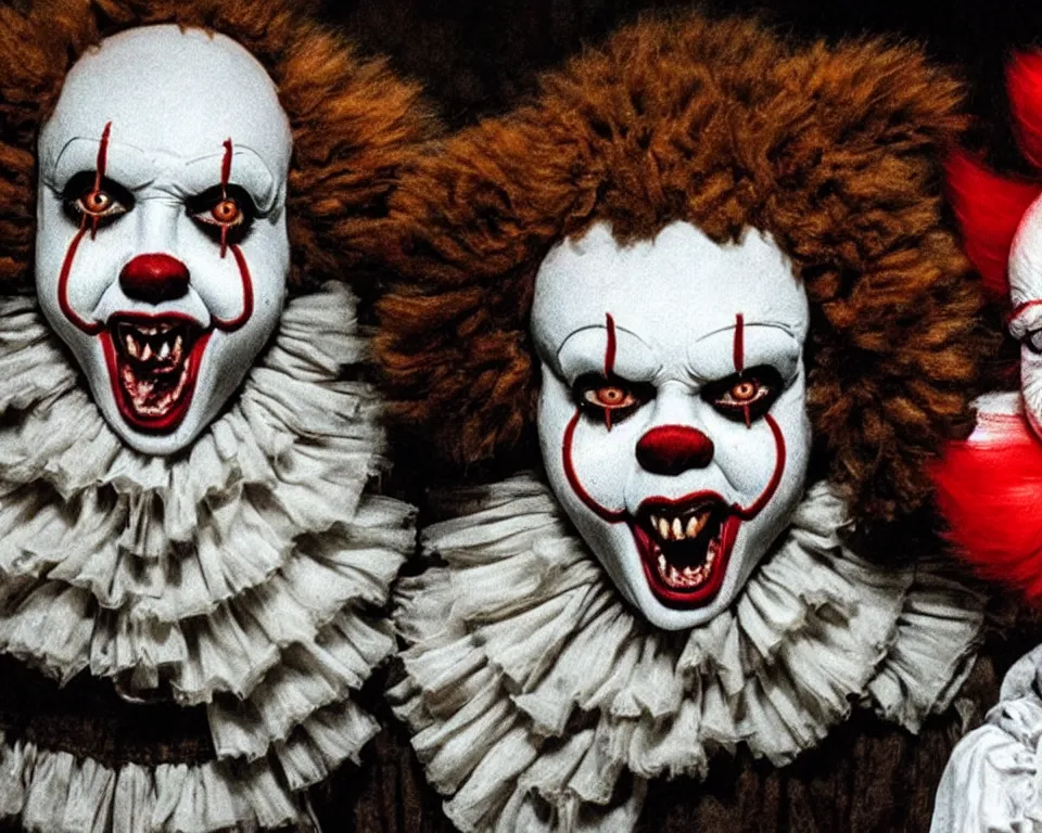 Image similar to a horror movie poster featuring demonic sheep and pennywise