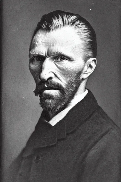 Prompt: a monochrome daguerrotype portrait of vincent van gogh