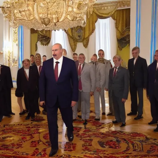 Image similar to Alexander Lukashenko surrounded by Minions