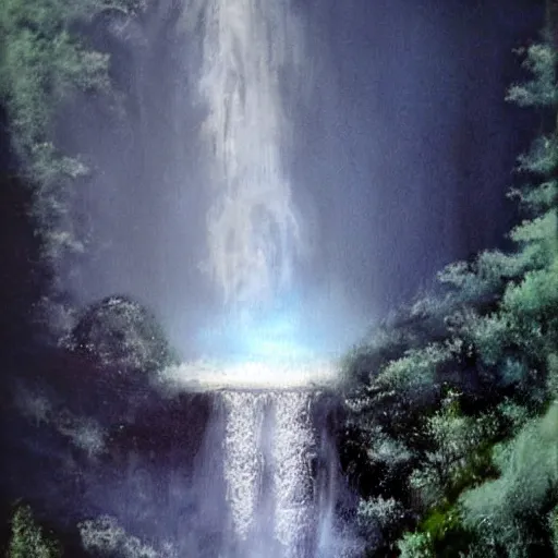 Prompt: moon in a waterfall