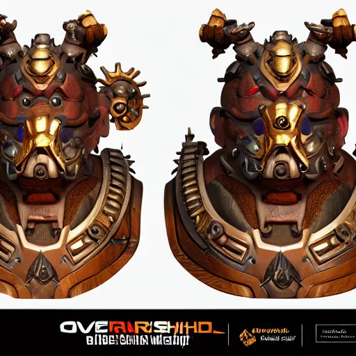 Image similar to high intricate bust of overwatch roadhog carved from wood in baroque style, studio light, maria panfilova, andrea savchenko, mike kime, ludovic plouffe, qi sheng luo, oliver cook, trending on artstation