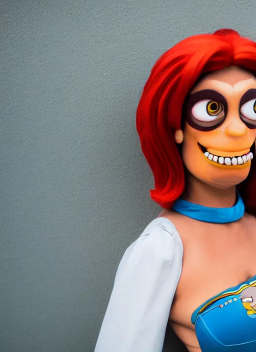 Image similar to portrait photo still of real life futurama character leela, 8 k, 8 5 mm f 1. 8