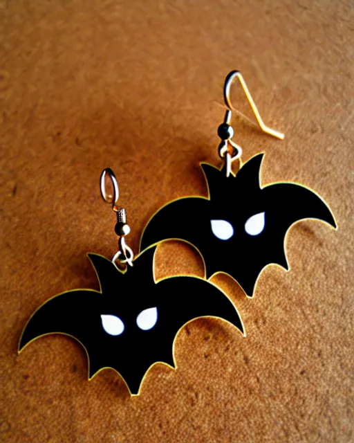 Image similar to spooky cartoon bat, 2 d lasercut earrings,