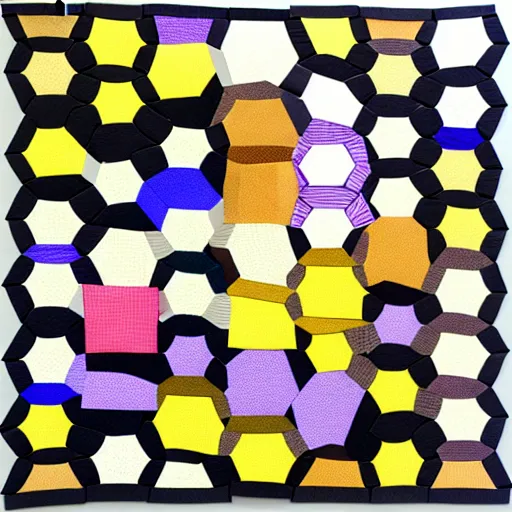 Image similar to a hexagonal patchwork quilt composed of hexagonal patches depicting body parts