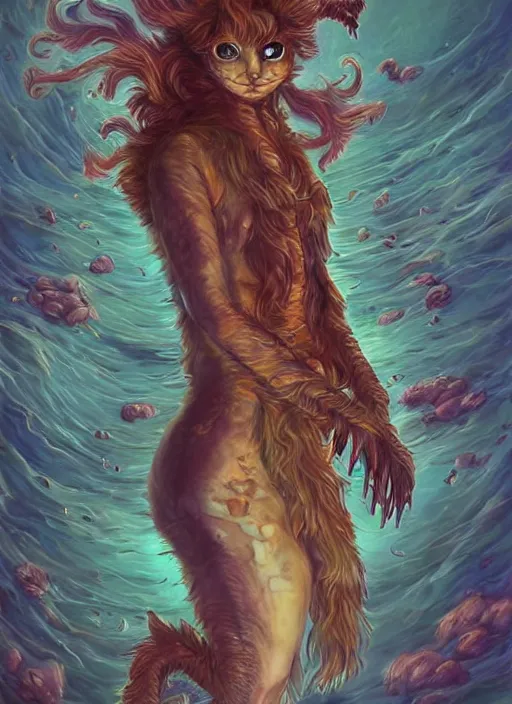 Prompt: catboy seahorse fursona, autistic bisexual graphic designer and musician, long haired attractive androgynous fluffy humanoid character design, sharp focus, weirdcore voidpunk digital art by artgerm, akihiko yoshida, louis wain, simon stalenhag, wlop, noah bradley, furaffinity, artstation hd, trending on deviantart
