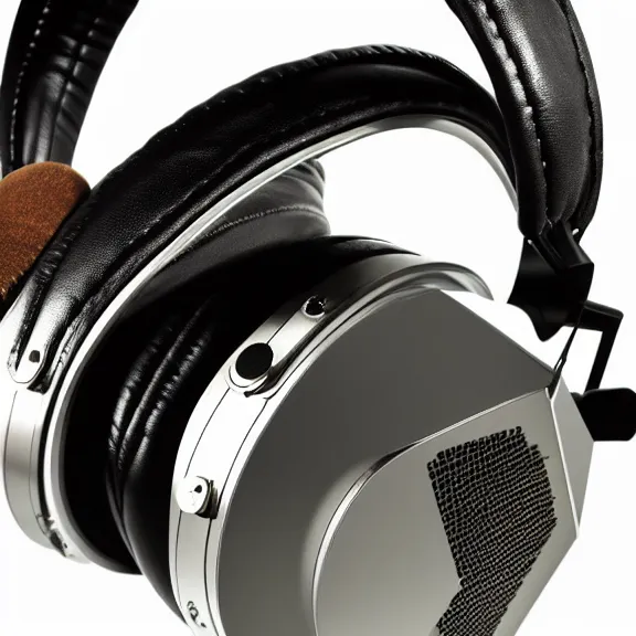 Image similar to masterpiece photo vignetted beautiful hand crafted artistic hyperrealistic clear headphones, flat metal hinges, bismuth metal, electronics see through, plush leather pad, modernist headphones, bismuth beautiful well designed, hyperrealistic, audiophile, intricate hyper detail, extreme high quality, photographic, audeze, sennheiser, raal, bang olufsen, abyssal