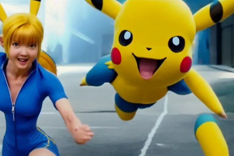 Image similar to samus aran as pikachu in the new live action pokemon movie