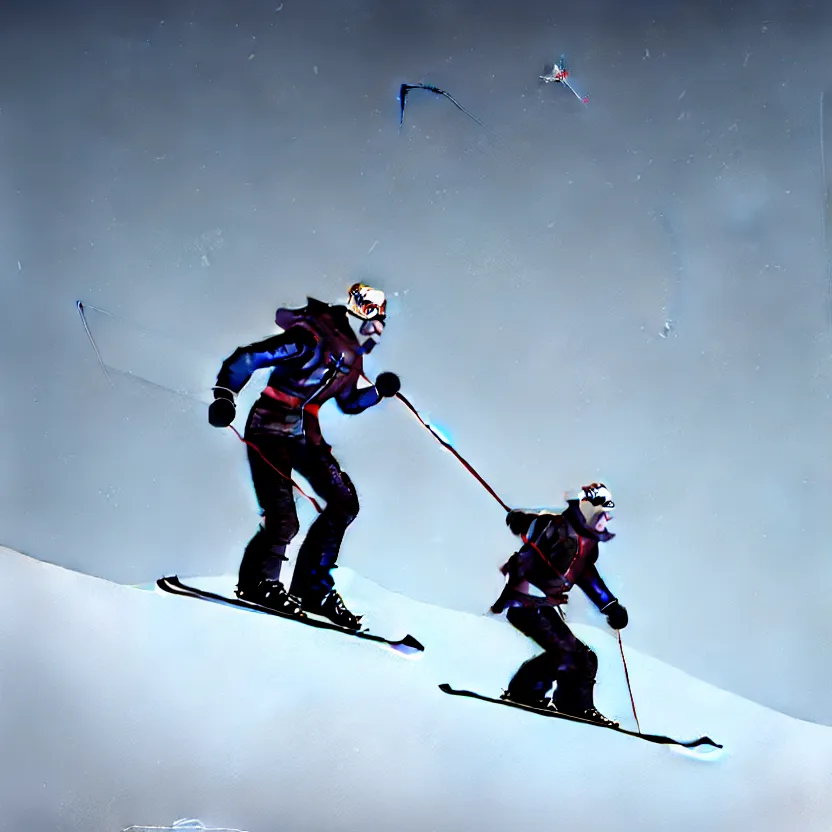 Image similar to pope skiing on a slope, digital painting, concept art, greg rutkowski, artstation, cinematic, matte painting