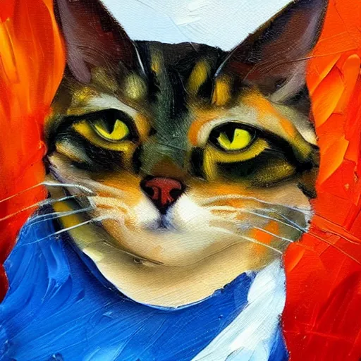 Prompt: palette knife oil painting of a cat wearing a helmet