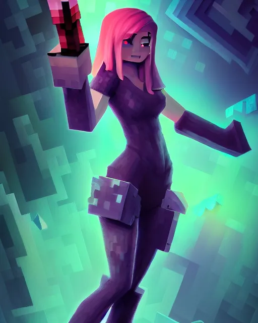 Prompt: a painting of a beautiful minecraft character, an ultrafine detailed painting by ross tran, centered full body, featured on deviantart, fantasy art, detailed painting, deviantart, anime