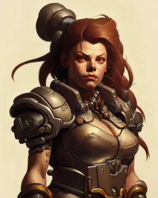 Image similar to brigitte from overwatch, character portrait, concept art, intricate details, highly detailed by greg rutkowski, michael whelan and gustave dore