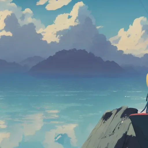 Image similar to no man is an island, entire of itself, every man is a piece of the continent, a part of the main, detailed, cory loftis, james gilleard, atey ghailan, makoto shinkai, goro fujita, studio ghibli, rim light, exquisite lighting, clear focus, very coherent, plain background