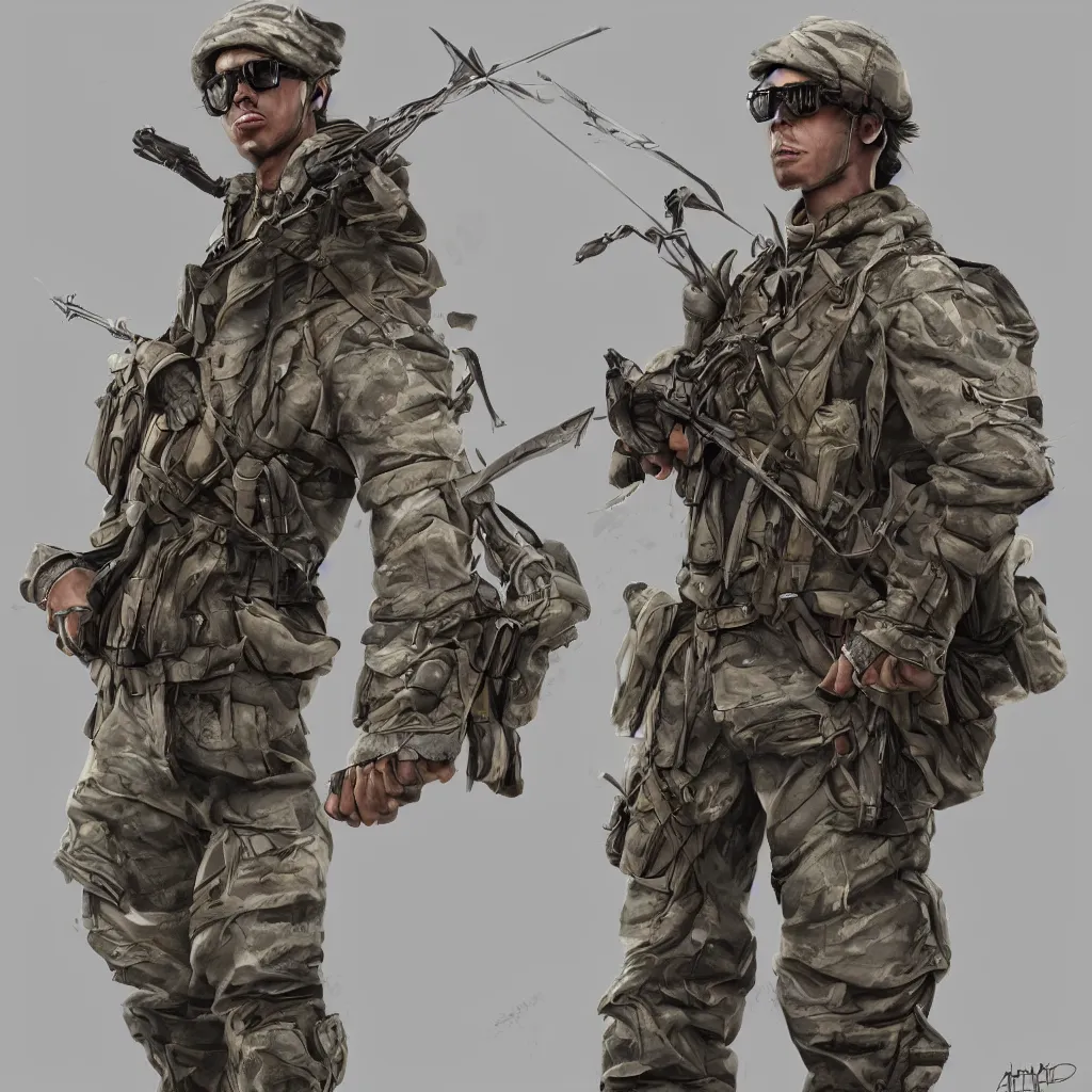 Image similar to the coolest soldier with a bow, trending on artstation, highly detailed, photorealistic