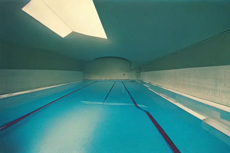 Image similar to non euclidean swimming pool tunnels, 1 9 6 0 s, color bleed, ektachrome photograph, volumetric lighting, f 8 aperture, cinematic eastman 5 3 8 4 film stanley kubrick