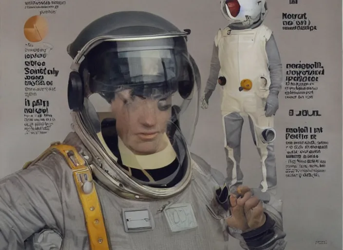 Image similar to sci - fi astronaut suit and helmet, retro futuristic, by norman rockwell and dieter rams